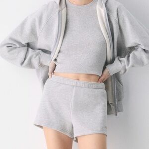Aritzia Cozy Sweatfleece Perfect Hi-Rise Grey Mini Shorts